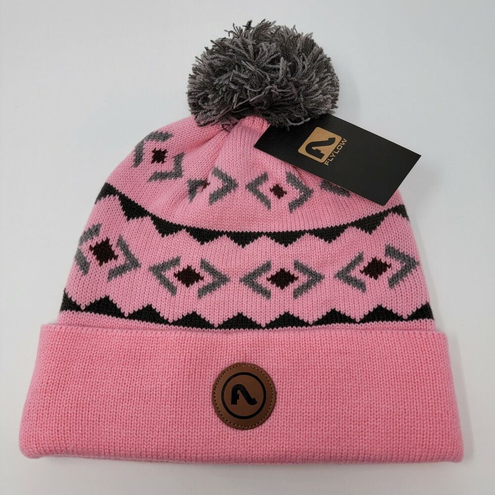 Flylow Revival Pom Beanie Taffy Pink Knit Hat Unisex Size OSFM